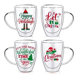 4 Christmas mugs-glass double walled